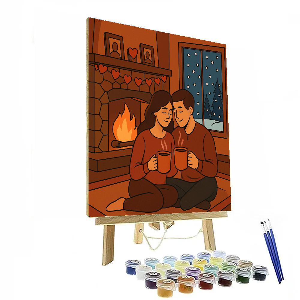 Cozy Cabin Fireplace Valentines Day Evening Paint by numbers art