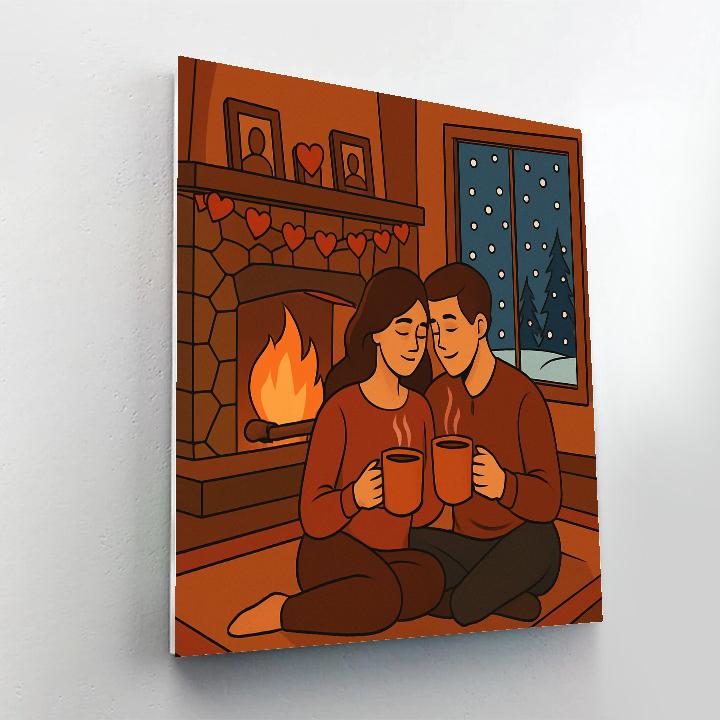 Cozy Cabin Fireplace Valentines Day Evening Paint by numbers art
