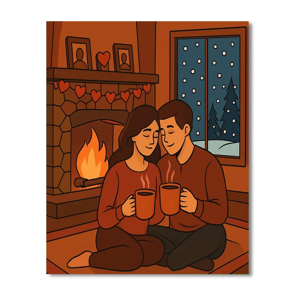 Cozy Cabin Fireplace Valentines Day Evening Paint by numbers art