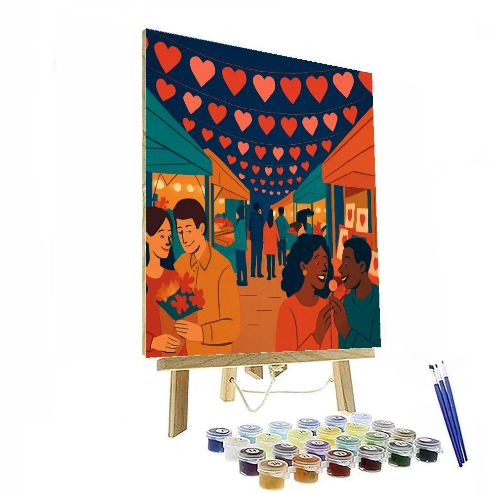 Valentines Day Street Market Of Lantern Hearts Painting by numbers kit