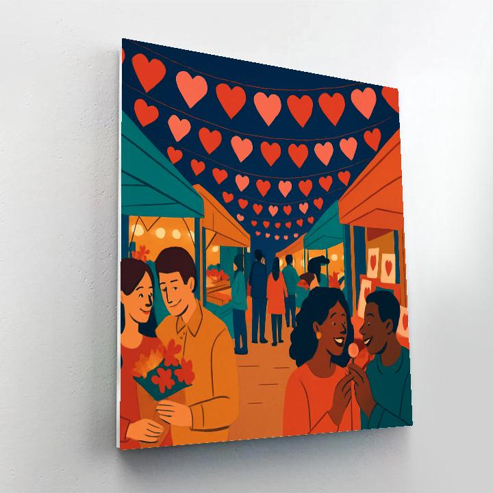 Valentines Day Street Market Of Lantern Hearts Painting by numbers kit