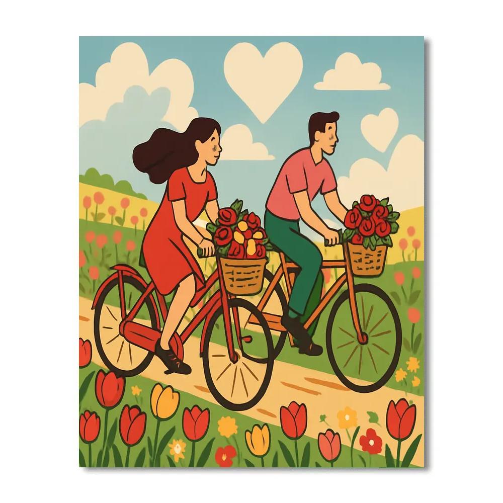 Valentines Day Flower Field Bicycle Ride Paint by numbers kits