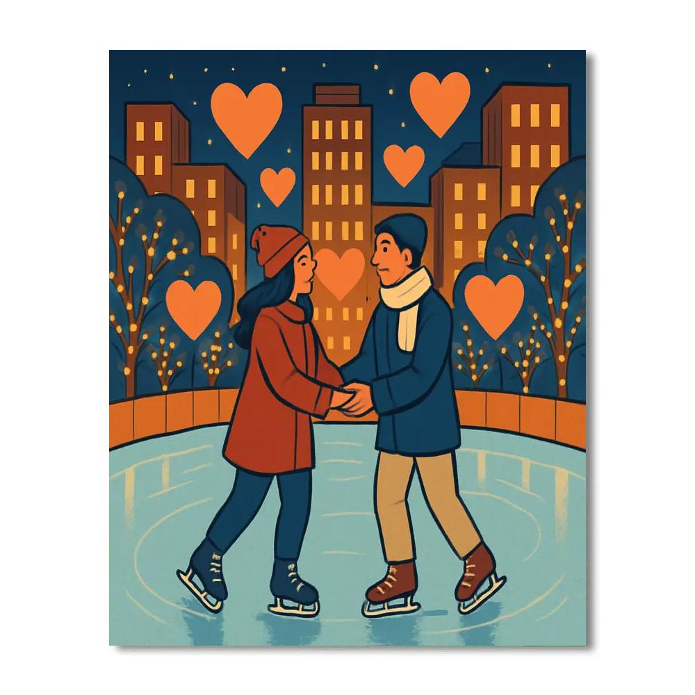 Valentines Day Ice Rink Twilight Waltz painting number kit