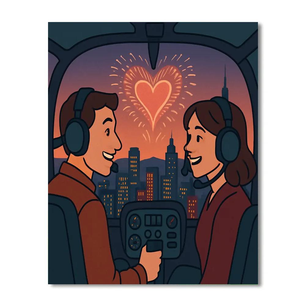 Valentines Day Skyline Helicopter Tour Paint by numbers art