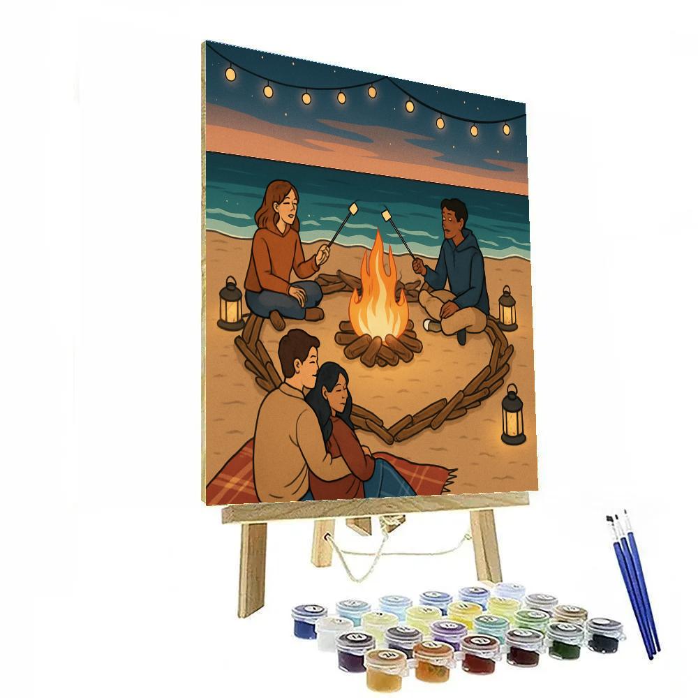 Valentines Day Beach Bonfire Circle Painting by numbers kit