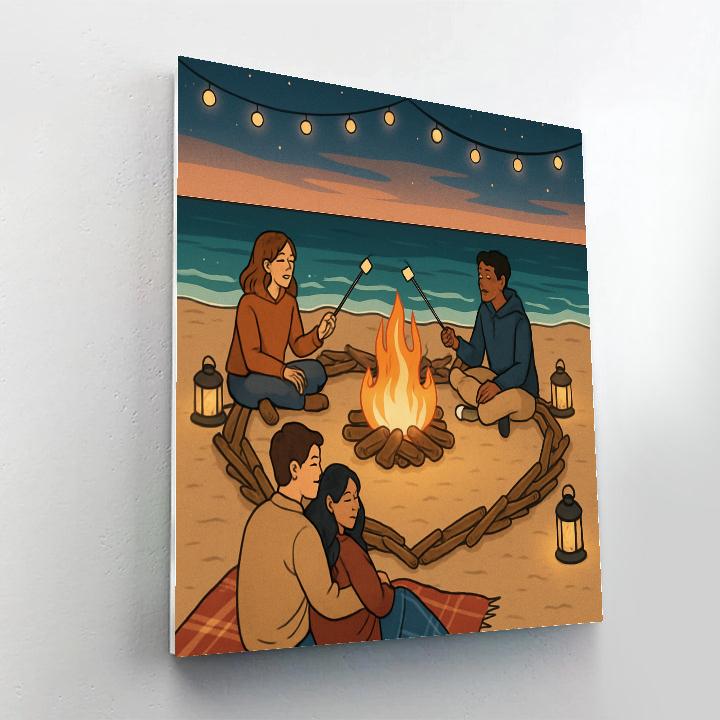 Valentines Day Beach Bonfire Circle Painting by numbers kit