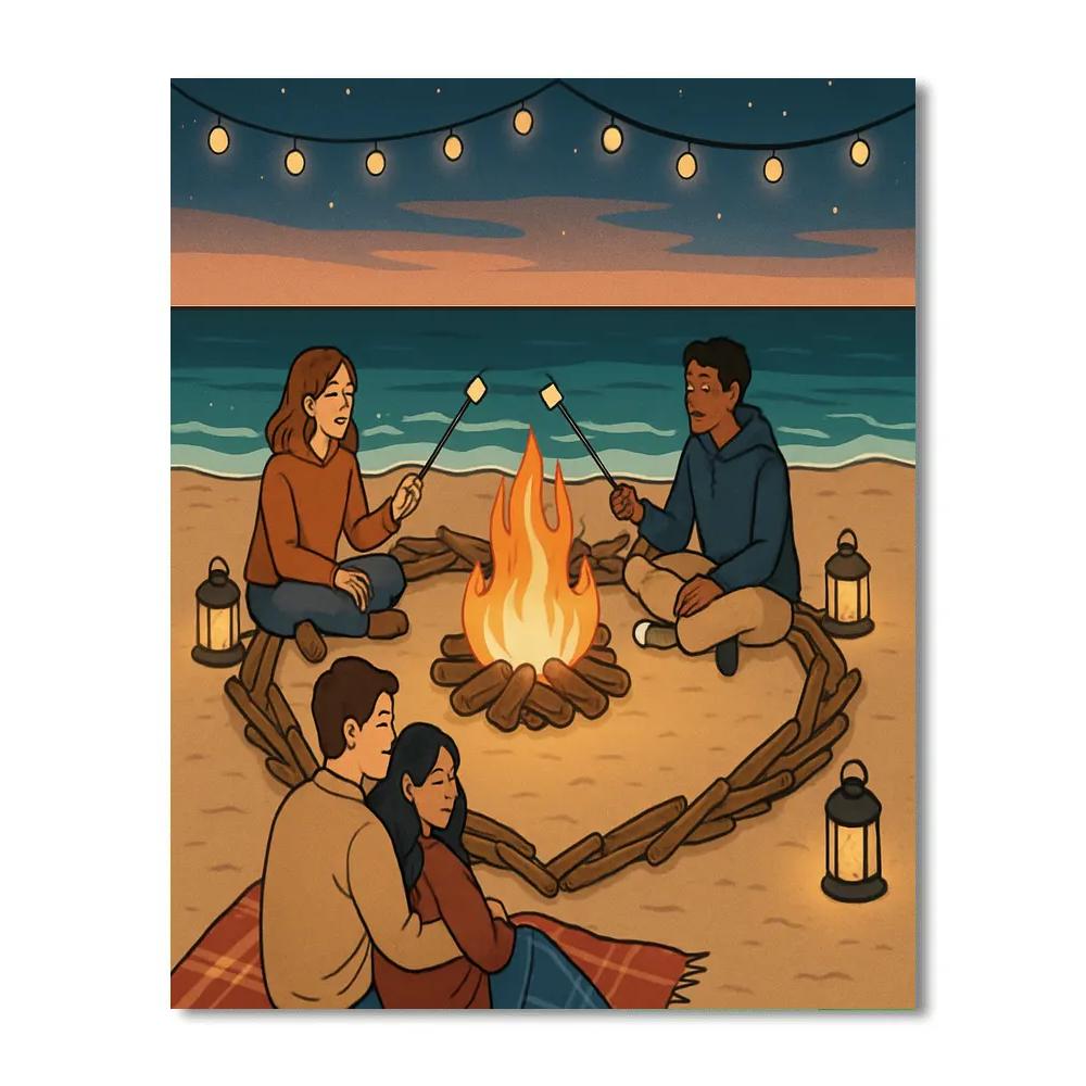 Valentines Day Beach Bonfire Circle Painting by numbers kit