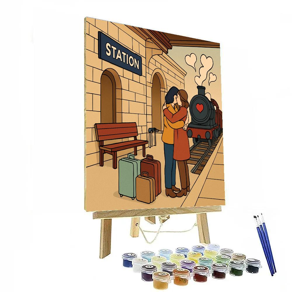 Valentines Day Train Station Reunion DIY paint by numbers