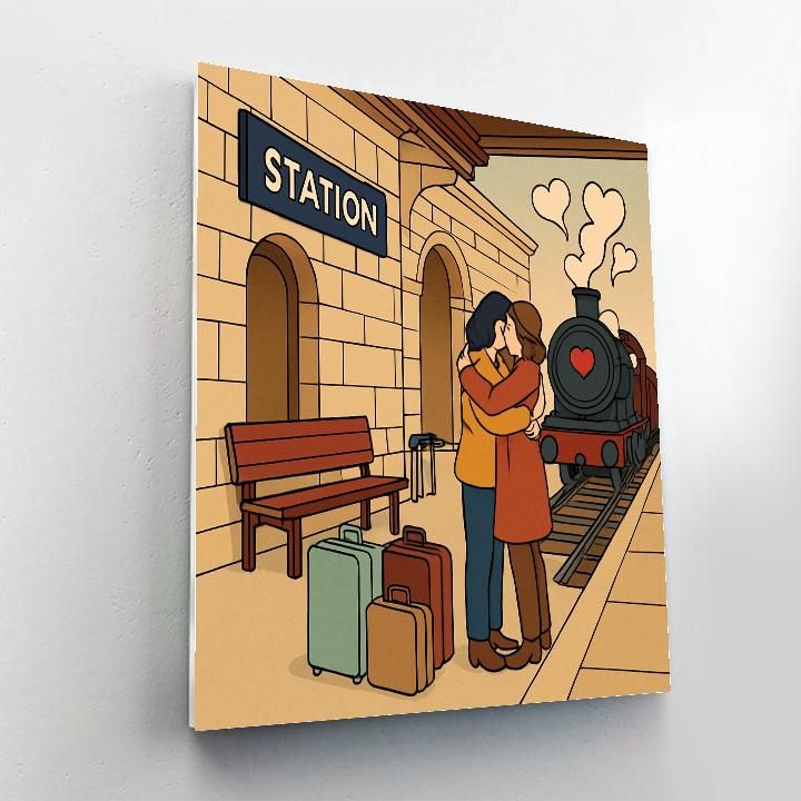 Valentines Day Train Station Reunion DIY paint by numbers