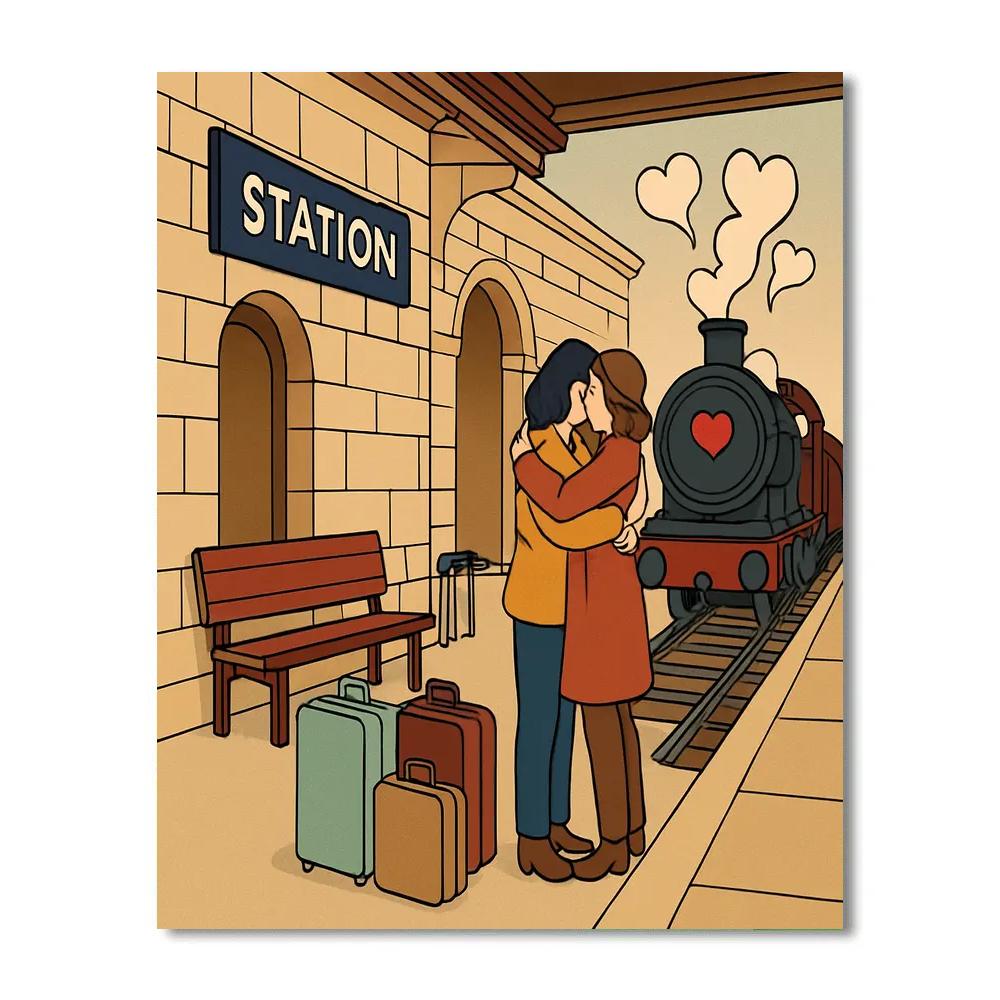 Valentines Day Train Station Reunion DIY paint by numbers