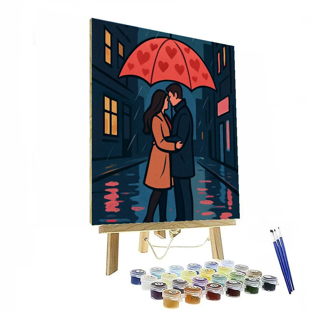 Valentines Day Umbrella In The Rain Paint by numbers kits