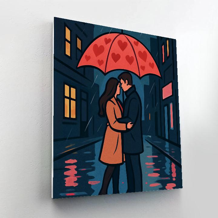 Valentines Day Umbrella In The Rain Paint by numbers kits