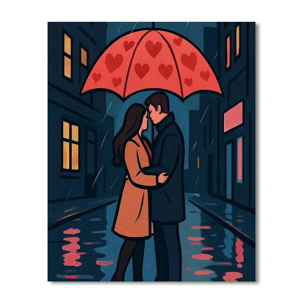 Valentines Day Umbrella In The Rain Paint by numbers kits