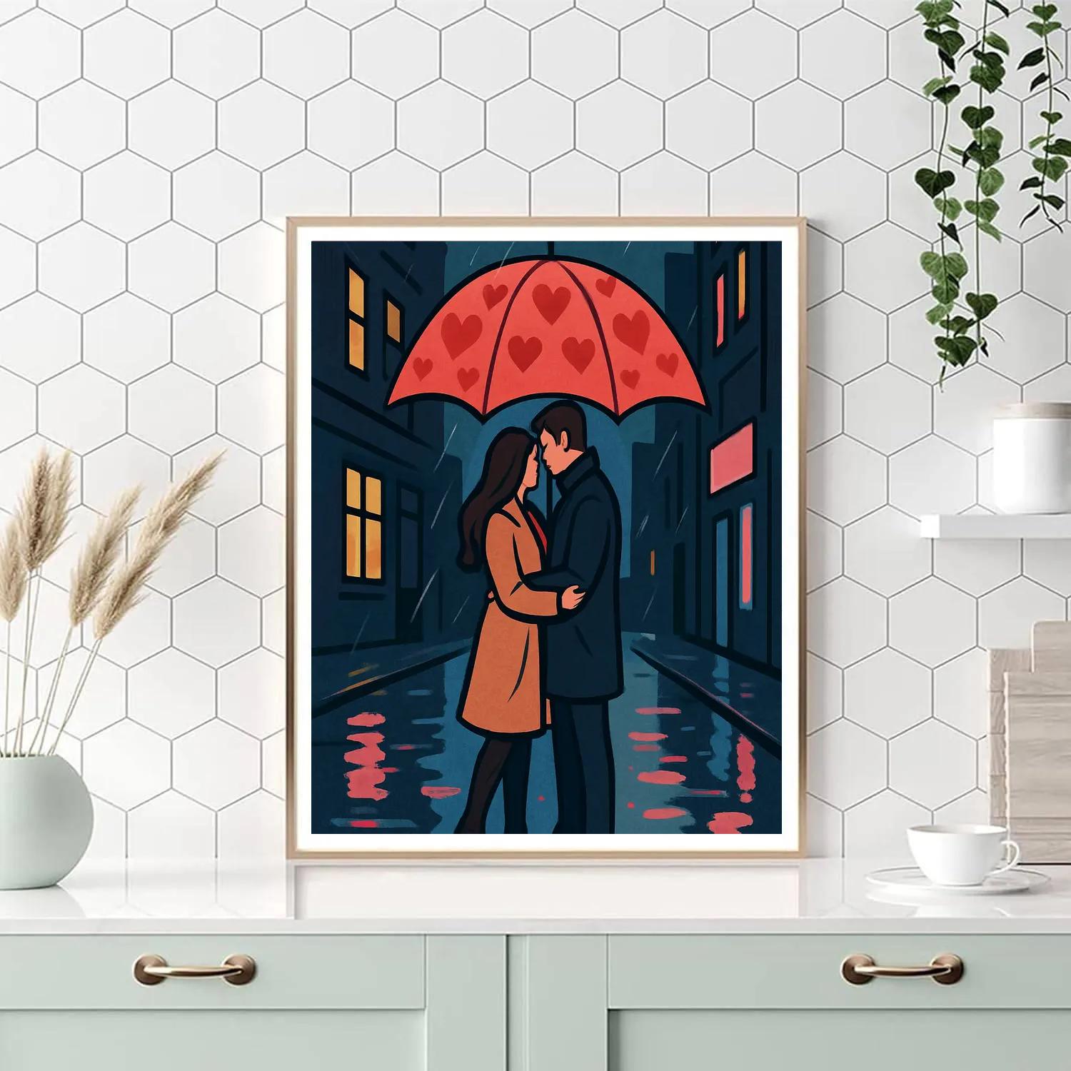 Valentines Day Umbrella In The Rain Paint by numbers kits