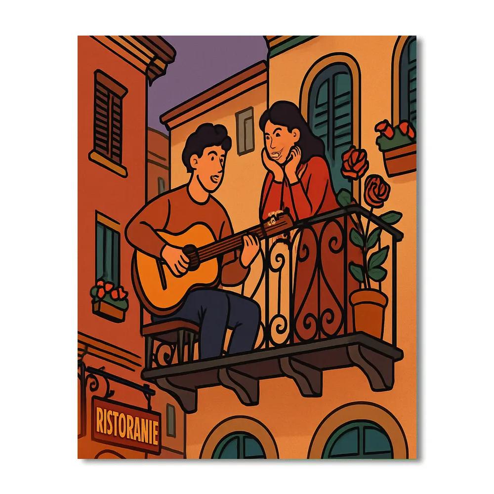 Valentines Day Guitar On The Balcony Numbered painting kits