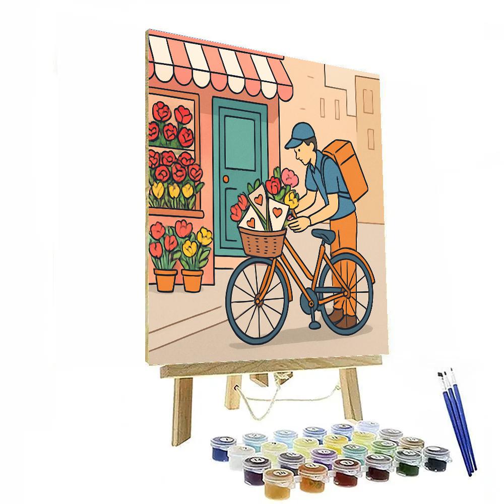 Valentines Day Flower Shop Bicycle Delivery DIY paint by numbers