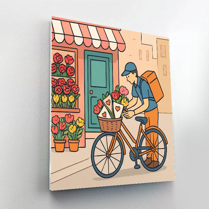 Valentines Day Flower Shop Bicycle Delivery DIY paint by numbers