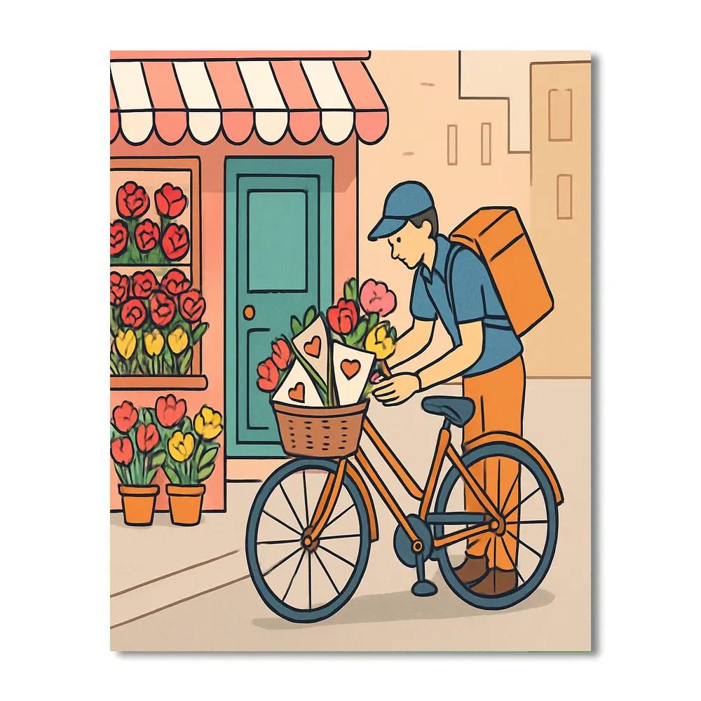 Valentines Day Flower Shop Bicycle Delivery DIY paint by numbers