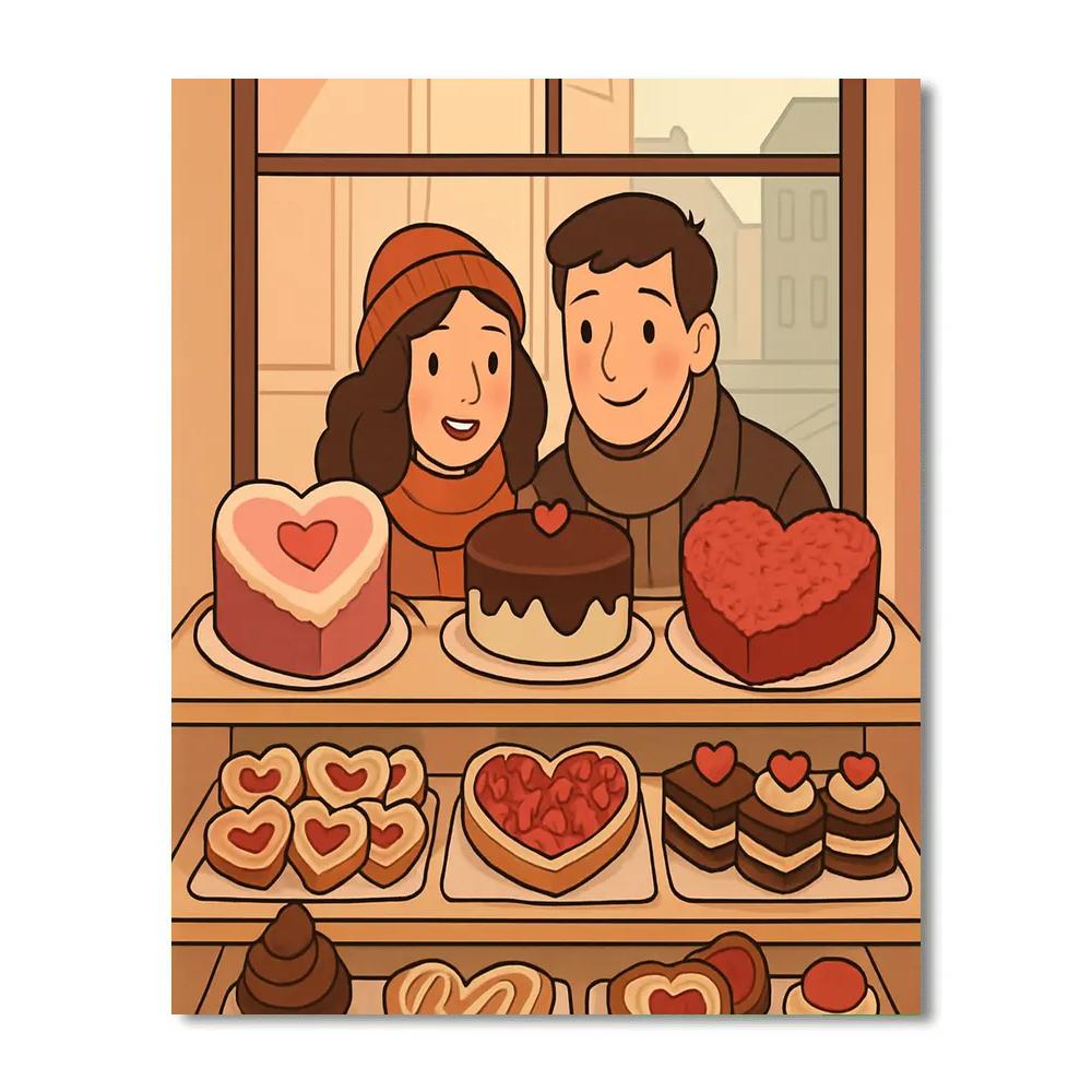 Valentines Day Bakery Window Delights paint by numbers