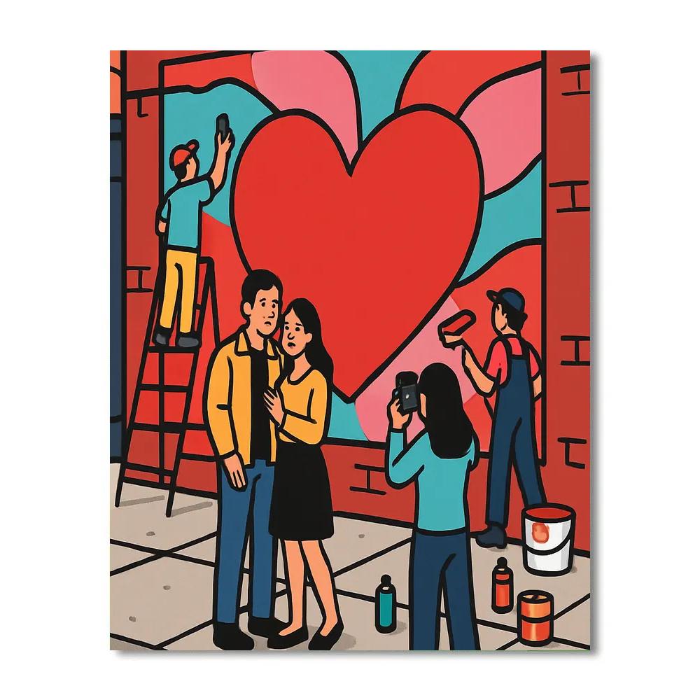 Valentines Day Street Mural Of Hearts Numbered painting kits