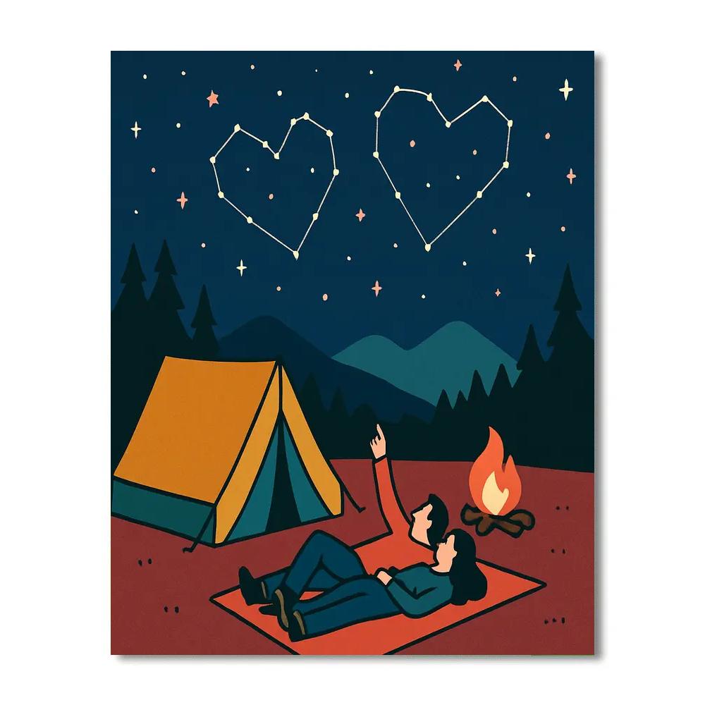 Valentines Day Stargazing Campsite painting number kit