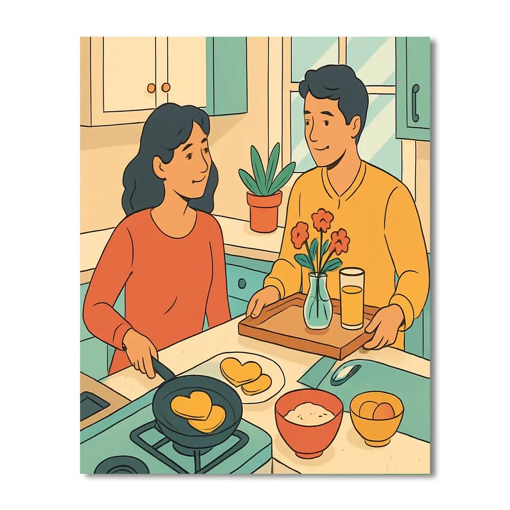 Valentines Day Kitchen Breakfast In Bed Prep painting number kit