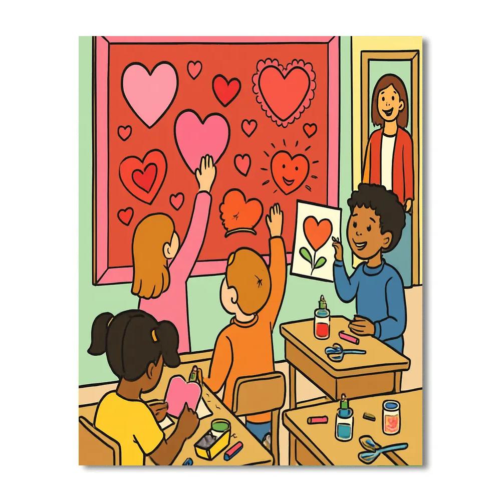 Valentines Day Classroom Card Exchange Fun Paint by numbers art