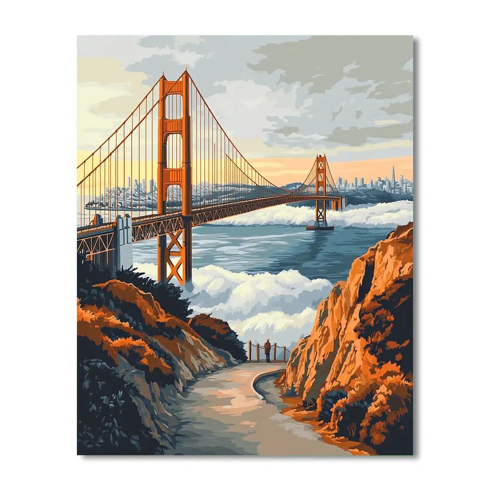Foggy Morning At The Golden Gate Bridge Overlook San Francisco United States painting number kit