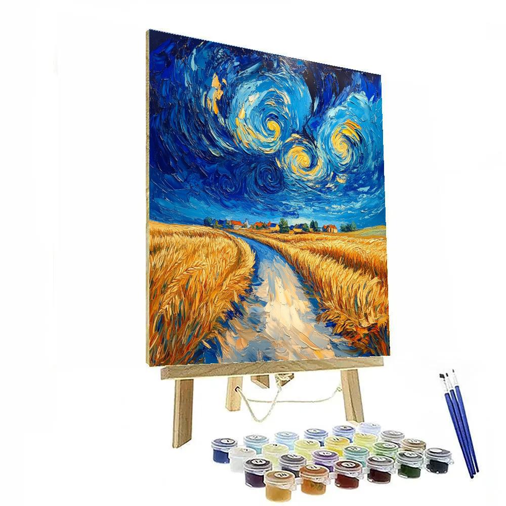 Van Gogh Inspired Stormy Wheatfield Road paint by number