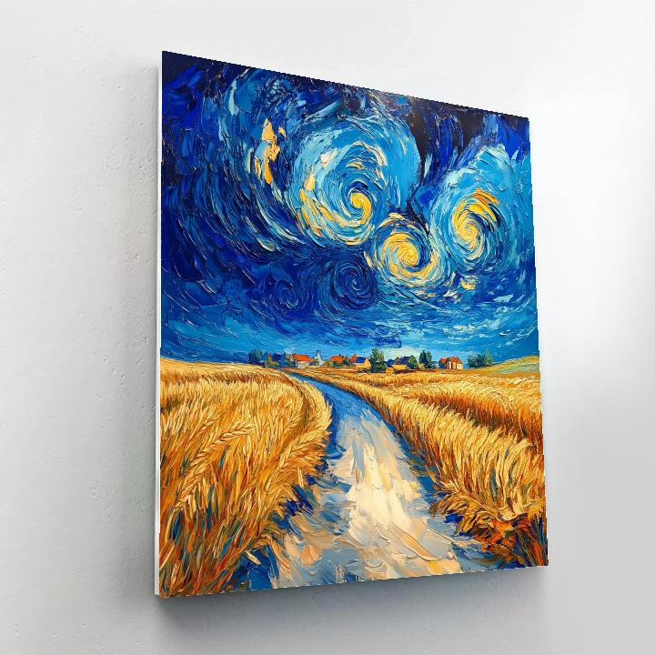 Van Gogh Inspired Stormy Wheatfield Road paint by number