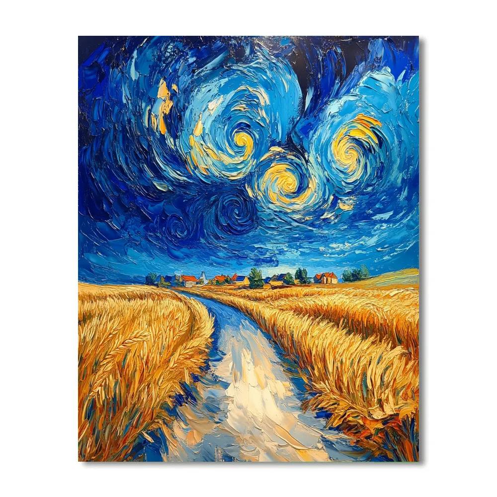 Van Gogh Inspired Stormy Wheatfield Road paint by number
