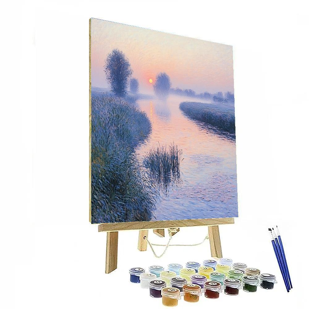 Claude Monet Inspired Sunrise Over Misty River paint by color
