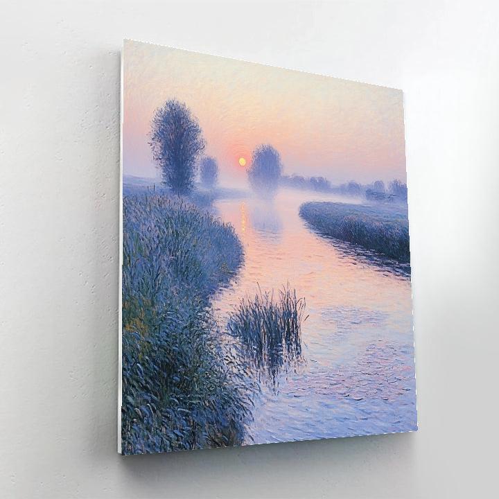 Claude Monet Inspired Sunrise Over Misty River paint by color