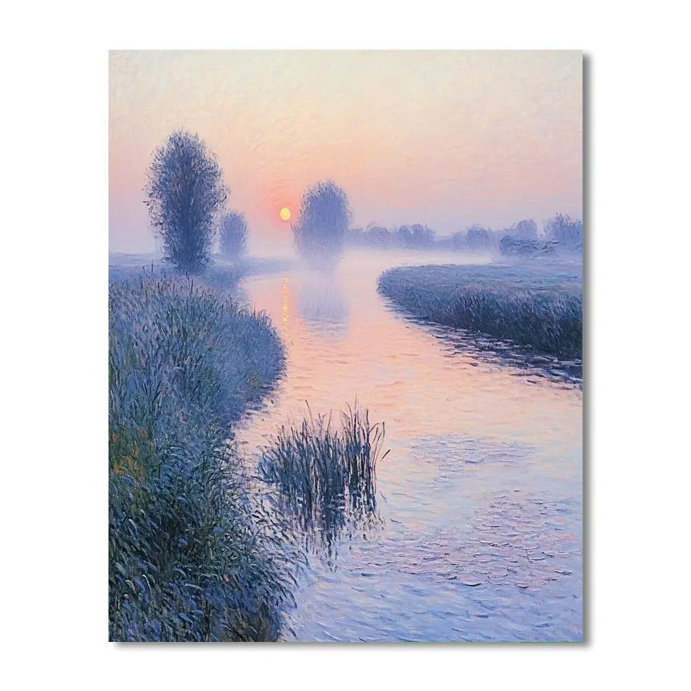 Claude Monet Inspired Sunrise Over Misty River paint by color