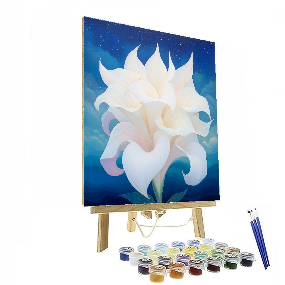 Georgia O Keeffe Inspired Luminous Datura Bloom Under Indigo Sky paint by number