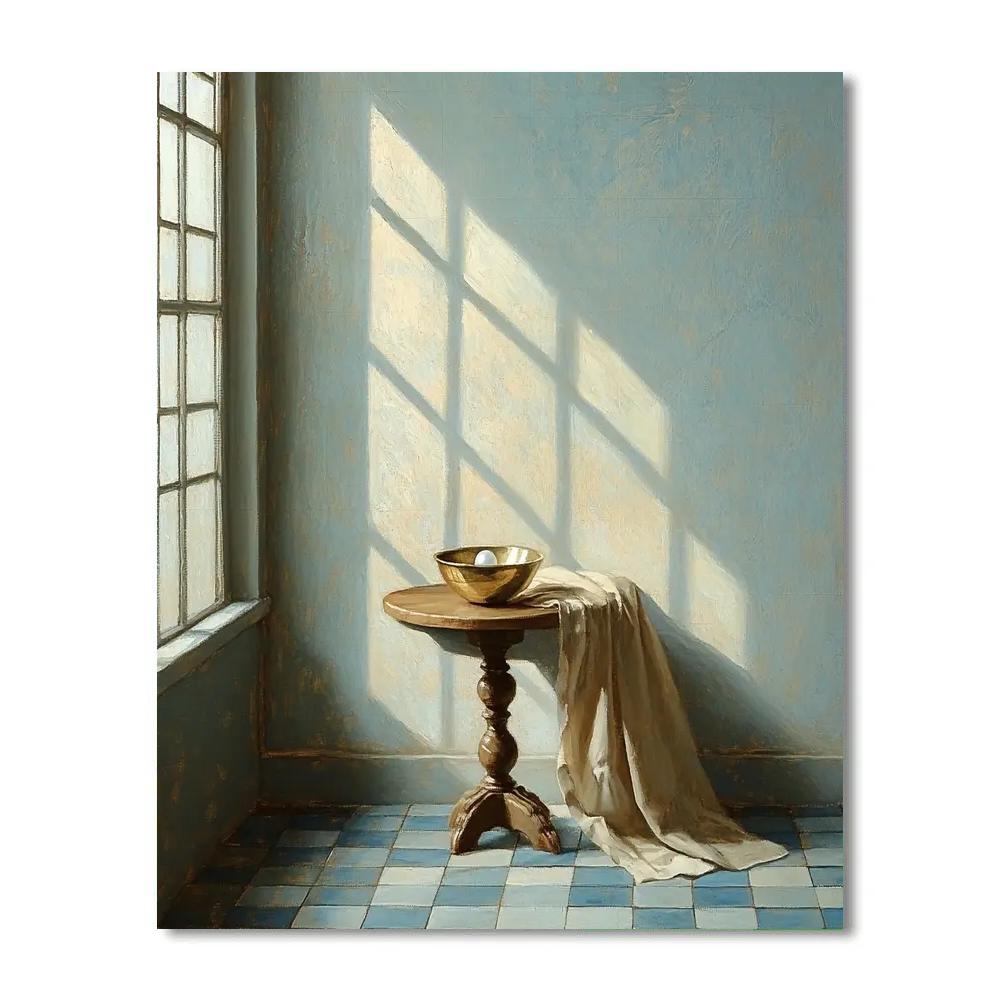 Johannes Vermeer Inspired Pearl Light On Delft Tiles And Brass Bowl Painting by numbers kit