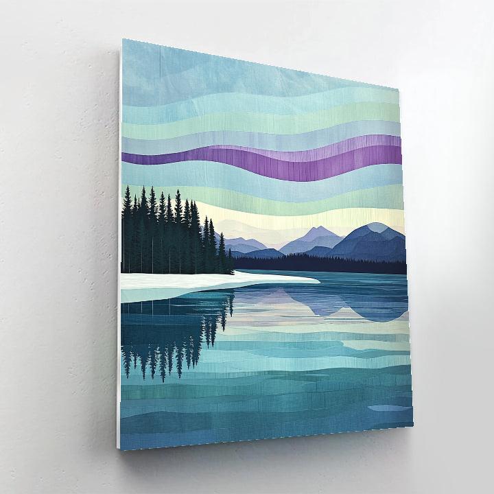 Lawren Harris Inspired Still Northern Lake With Ochre Shore And Auroral Veil Painting by numbers kit