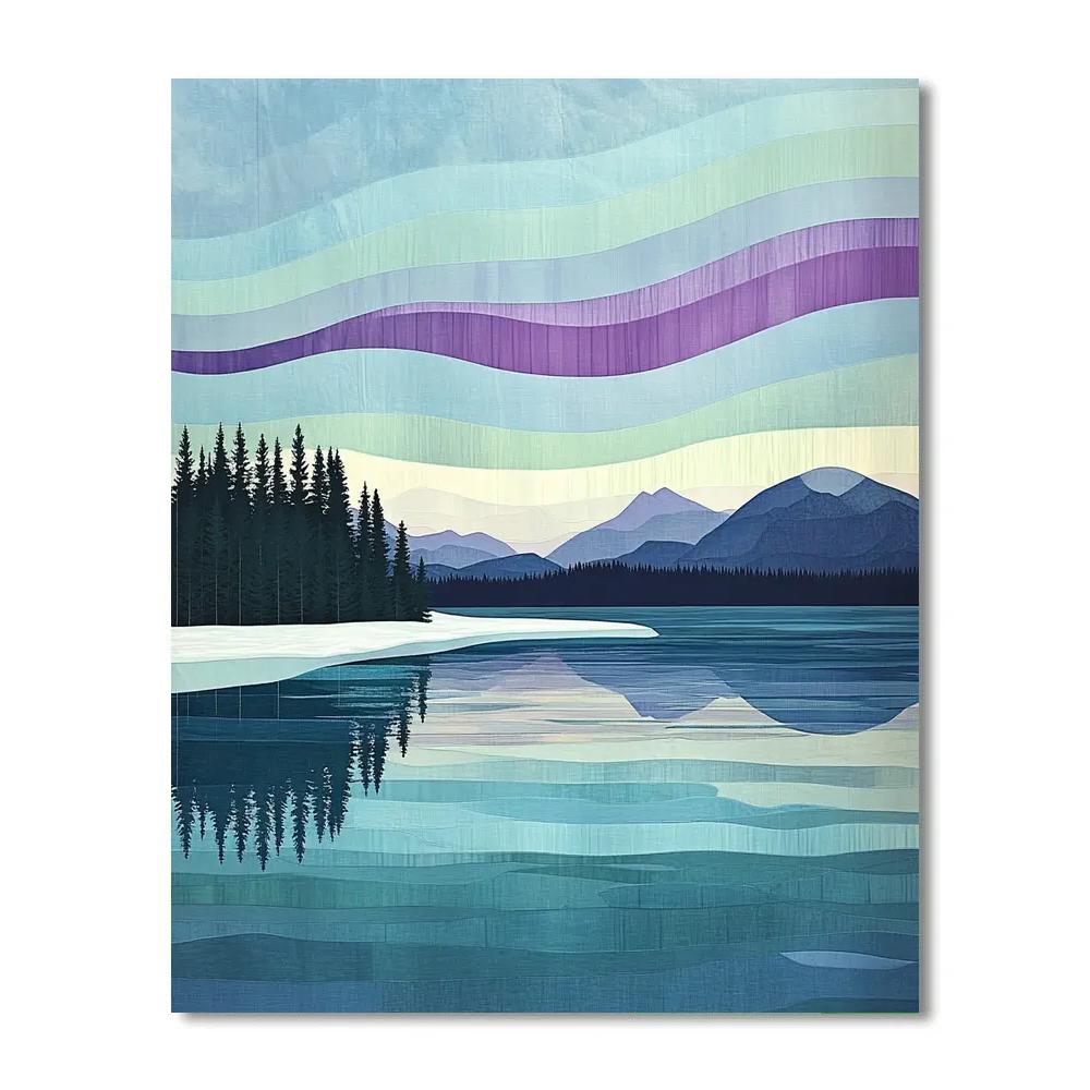 Lawren Harris Inspired Still Northern Lake With Ochre Shore And Auroral Veil Painting by numbers kit