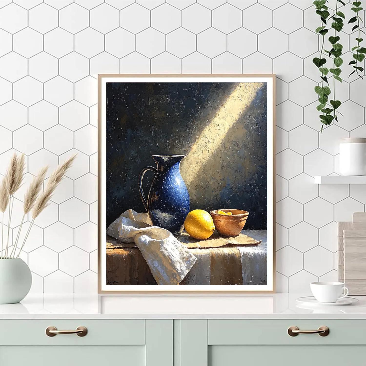 Johannes Vermeer Inspired Still Life With Lapis Jug And Lemon On Linen paint by numbers