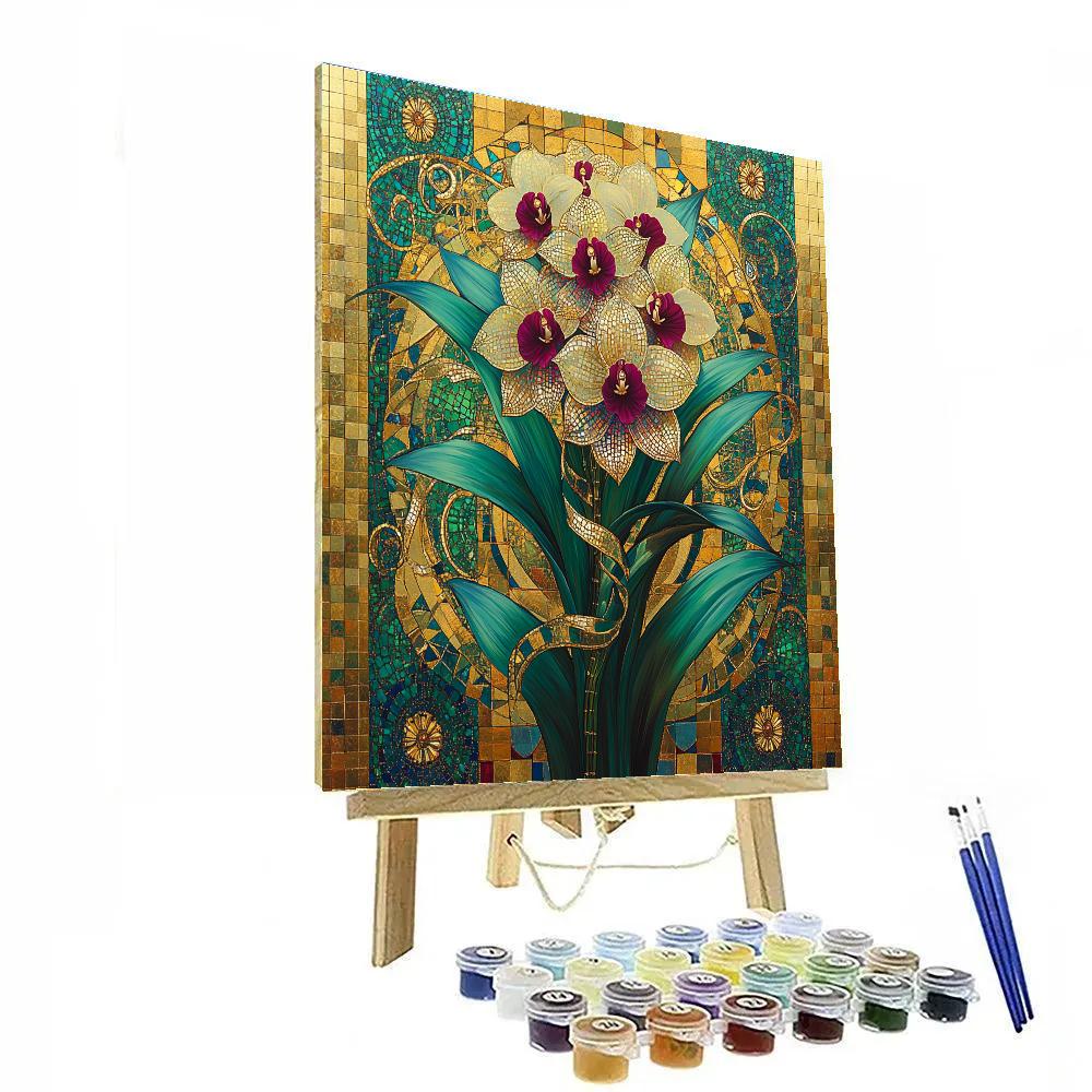 Gustav Klimt Inspired Golden Orchid Garden paint by numbers