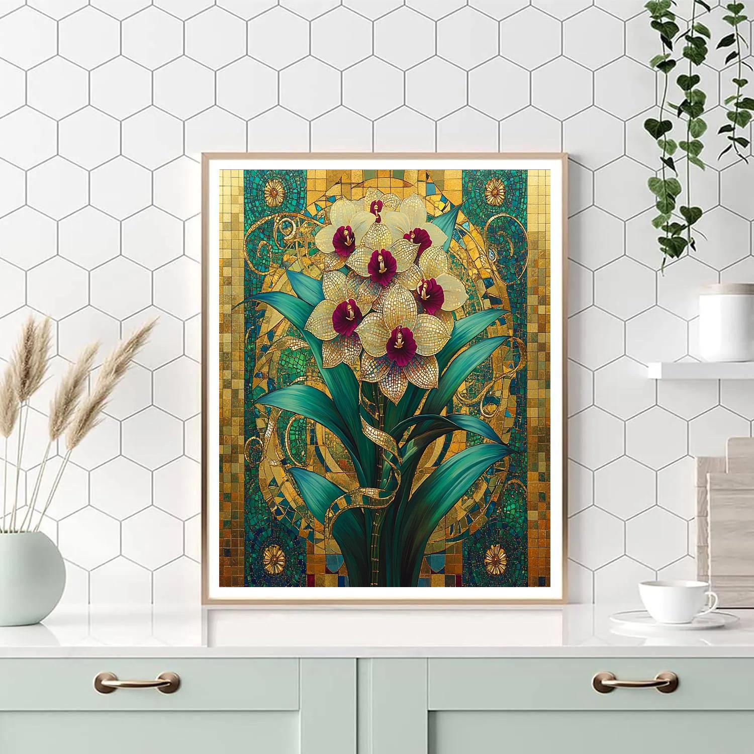 Gustav Klimt Inspired Golden Orchid Garden paint by numbers