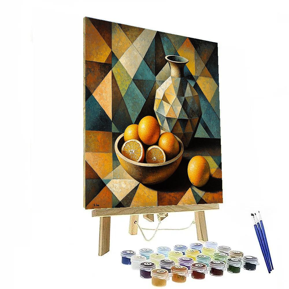 Pablo Picasso Inspired Fractured Citrus And Earthenware Still Life paint by number
