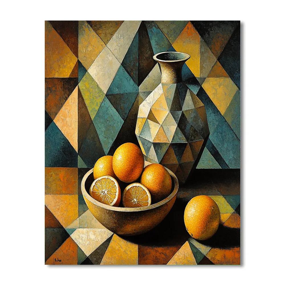 Pablo Picasso Inspired Fractured Citrus And Earthenware Still Life paint by number