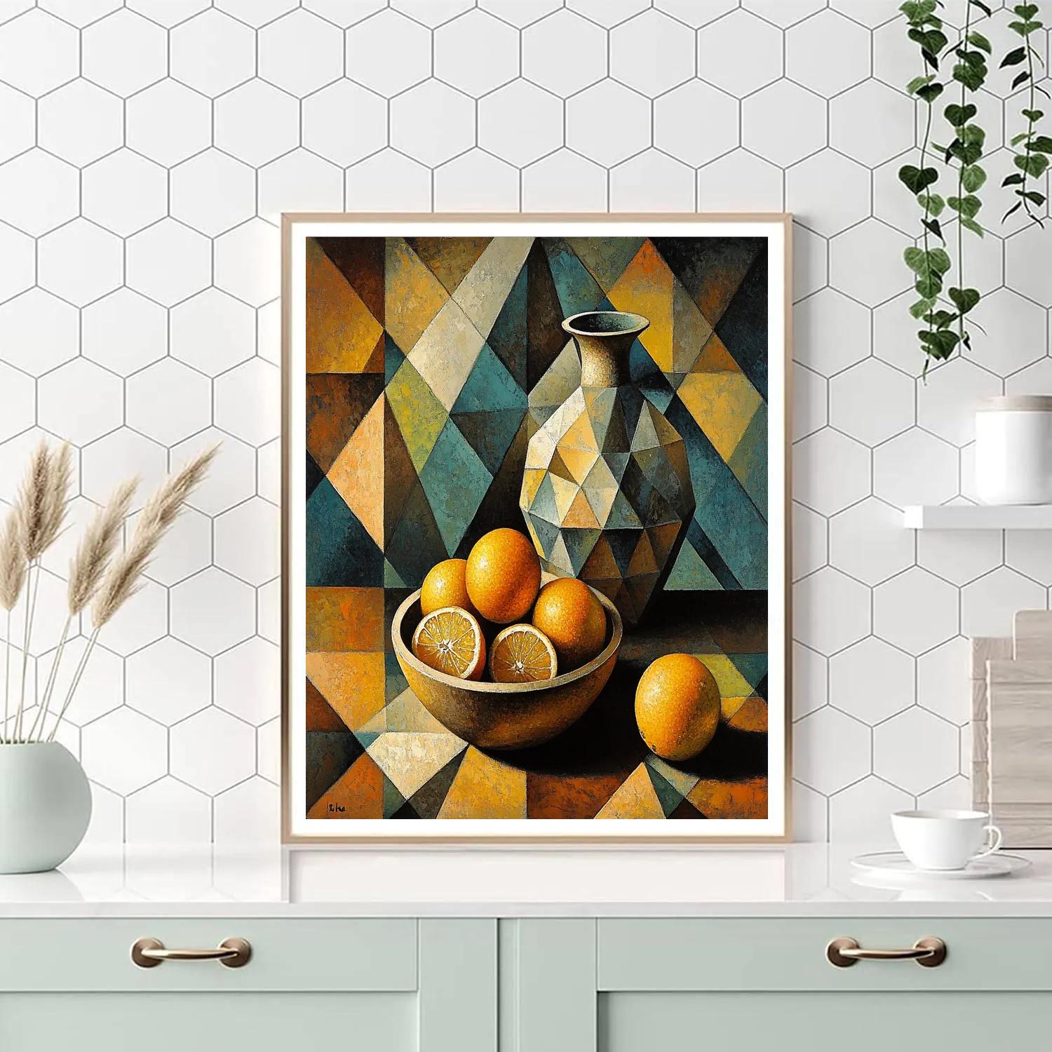 Pablo Picasso Inspired Fractured Citrus And Earthenware Still Life paint by number