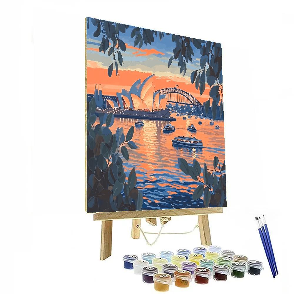 Sunset Silhouette At Sydney Opera House And Harbour Sydney Australia paint by numbers