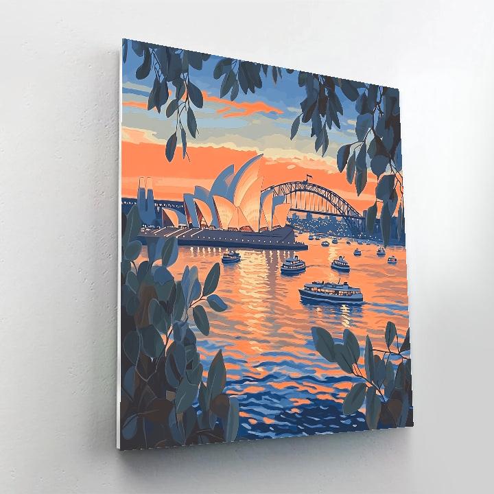 Sunset Silhouette At Sydney Opera House And Harbour Sydney Australia paint by numbers