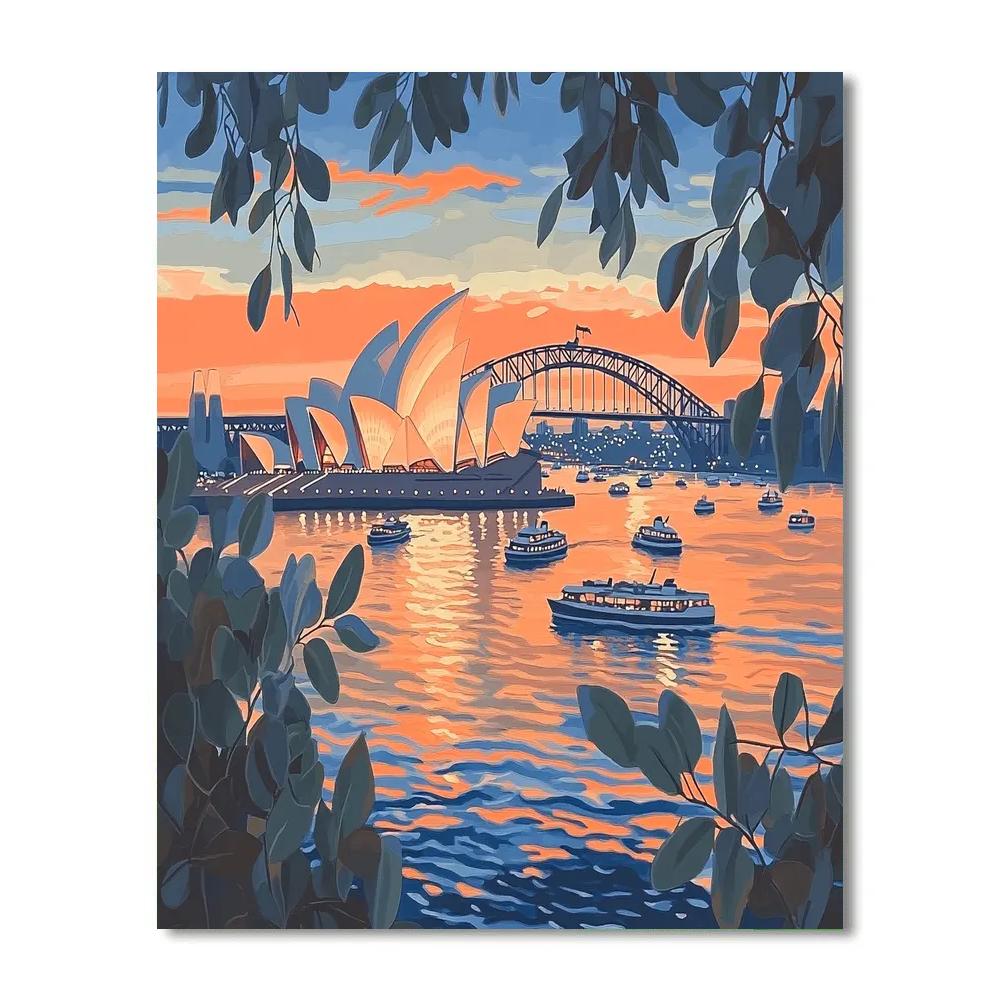 Sunset Silhouette At Sydney Opera House And Harbour Sydney Australia paint by numbers