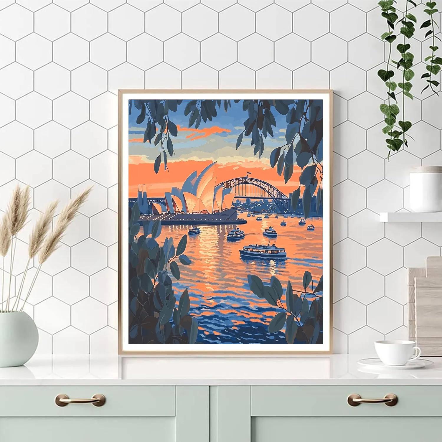 Sunset Silhouette At Sydney Opera House And Harbour Sydney Australia paint by numbers