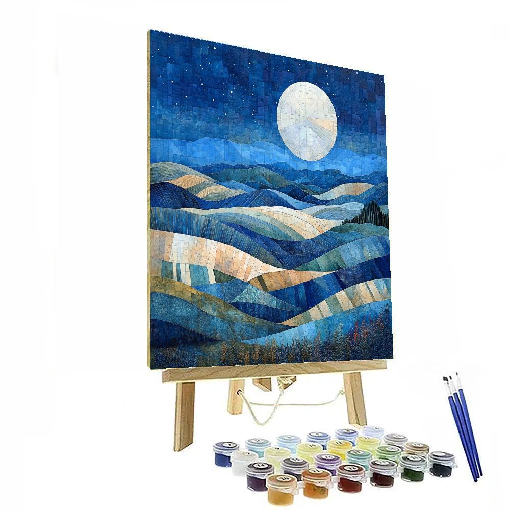 Pablo Picasso Inspired Cubist Moonlit Terraced Hillscape paint by number