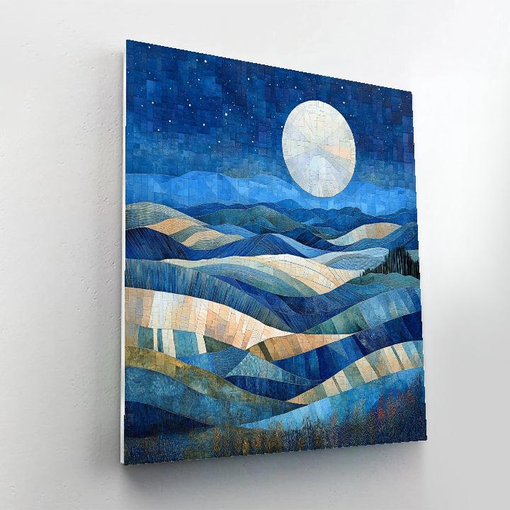 Pablo Picasso Inspired Cubist Moonlit Terraced Hillscape paint by number